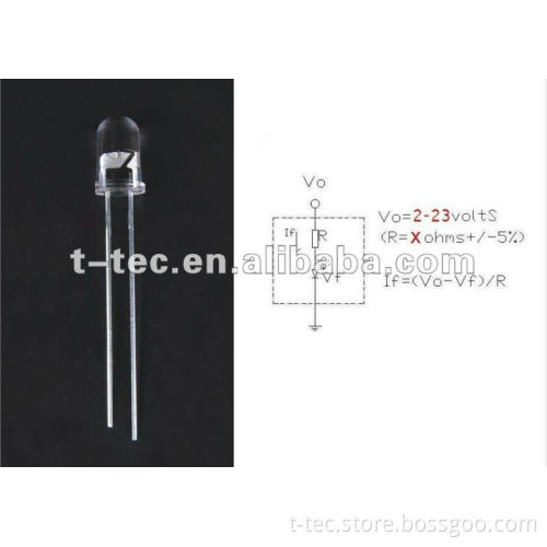 12V Blue Round Diode resistor Led With 3mm 5mm Standard Directivity